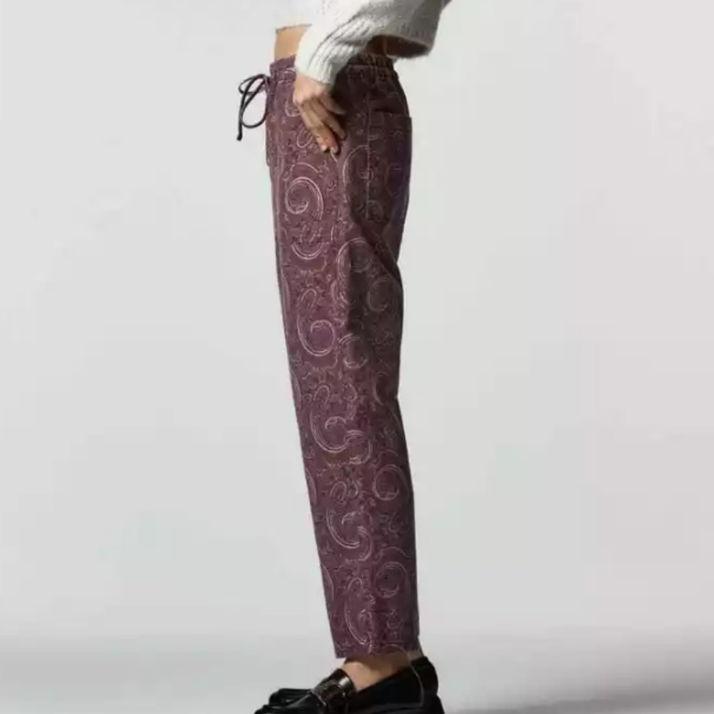 Zara Paisley Print Pants, Straight Leg Drawstring 🌿 - Picture 3 of 15